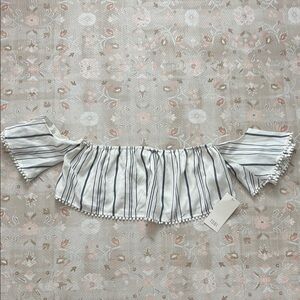 Tobi Women's Striped Off-Shoulder Crop Top NWT Size XS